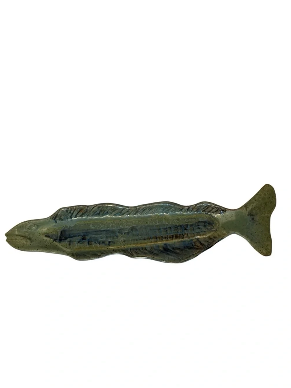 HUDSON VALLEY POTTERY PLATTER GREEN FISH TRAY SERVEWARE USA HANDMADE DETAILS